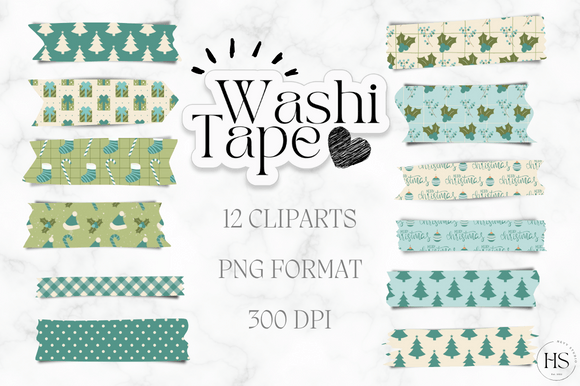 Download 12 Blue Retro Christmas Washi Tape Pack - Premium Bundle
